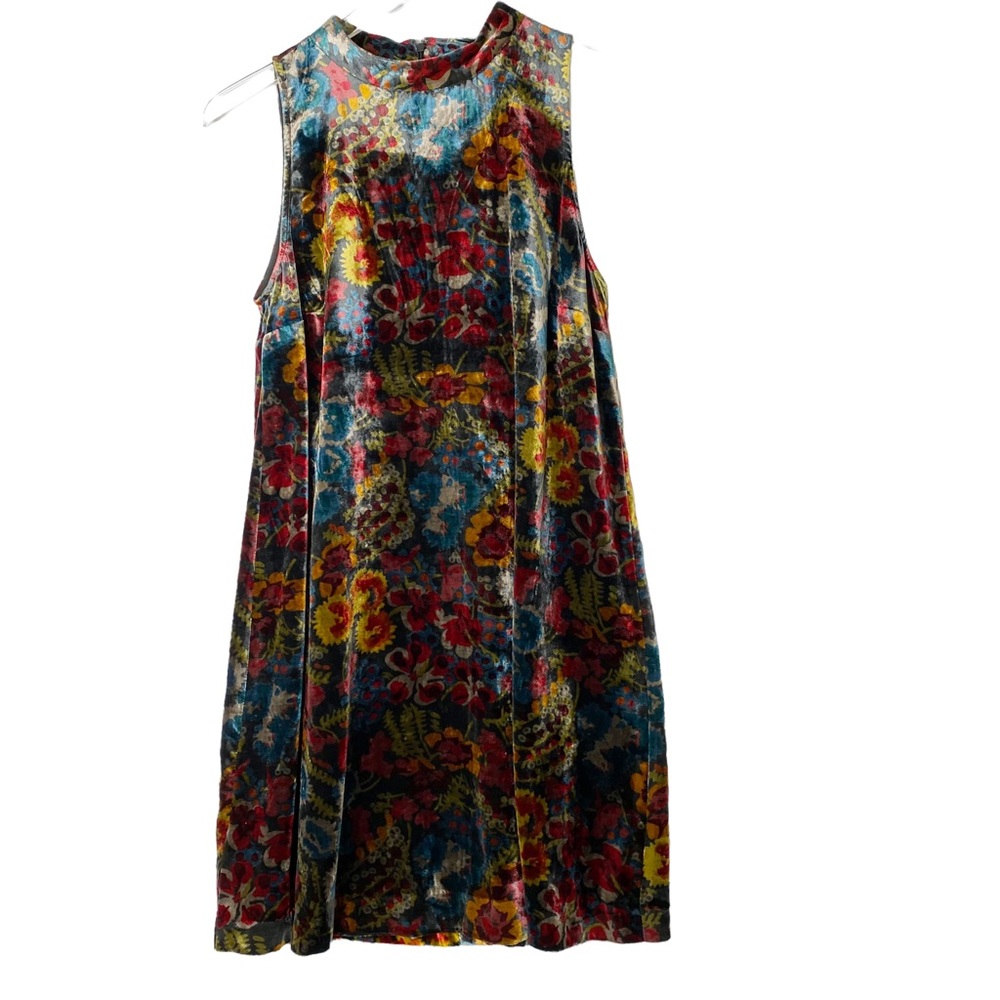 NWT LOFT Crushed Velvet Dark Floral Sleeveless Shift Dress Small - Picture 2 of 8